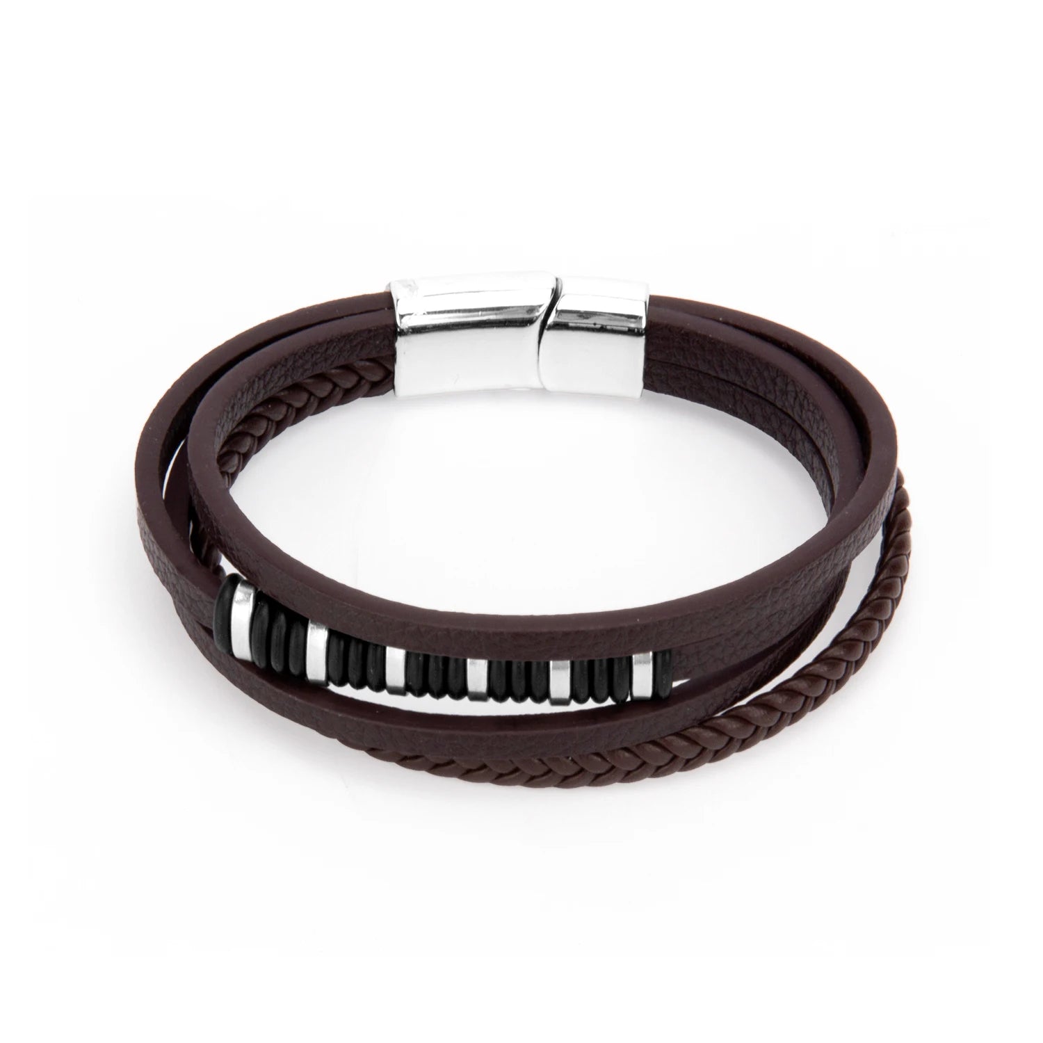 Daili Double Dark Brown Braided Bracelet Leather Bracelet  Men Fashion Jewelry Accessories Gifts for Men