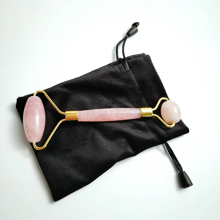 DIY 2025 Crystal Healing Oem logo Face Gold Frame Neck Massage Rose Quartz Facial Roller
