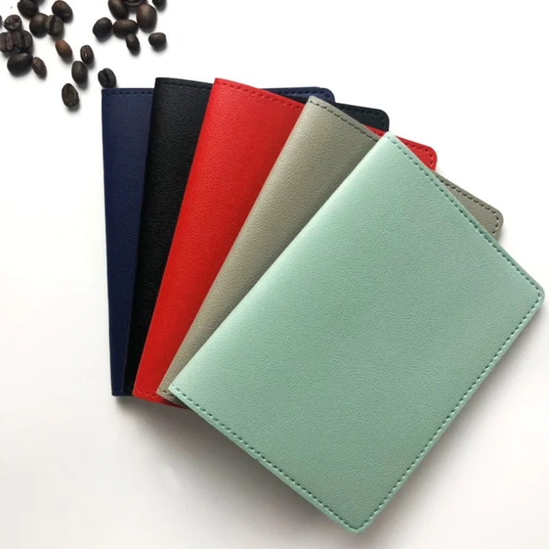 New Solid Color Simple PU Leather Passport Holder Women Men ID Card Case Portable Travel Passport Cover