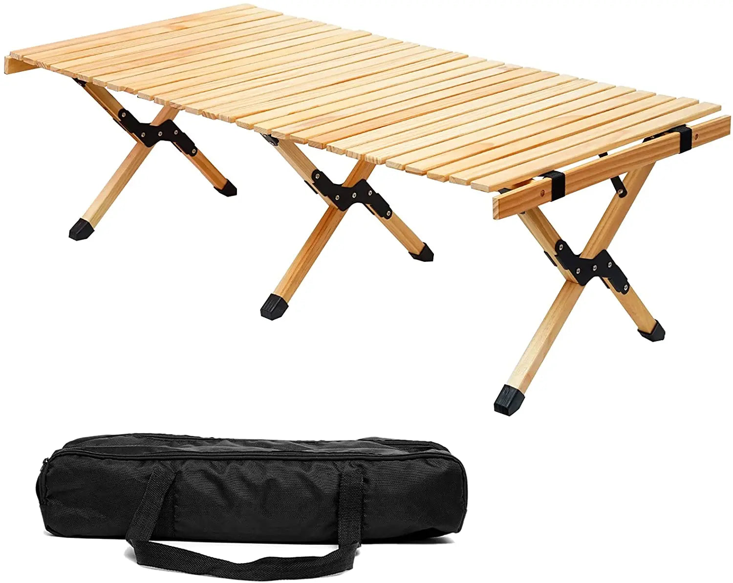 WOQI Full Wooden Top Folding Table Picnic Camping Rolling Table Egg Roll Wooden Outdoor Table