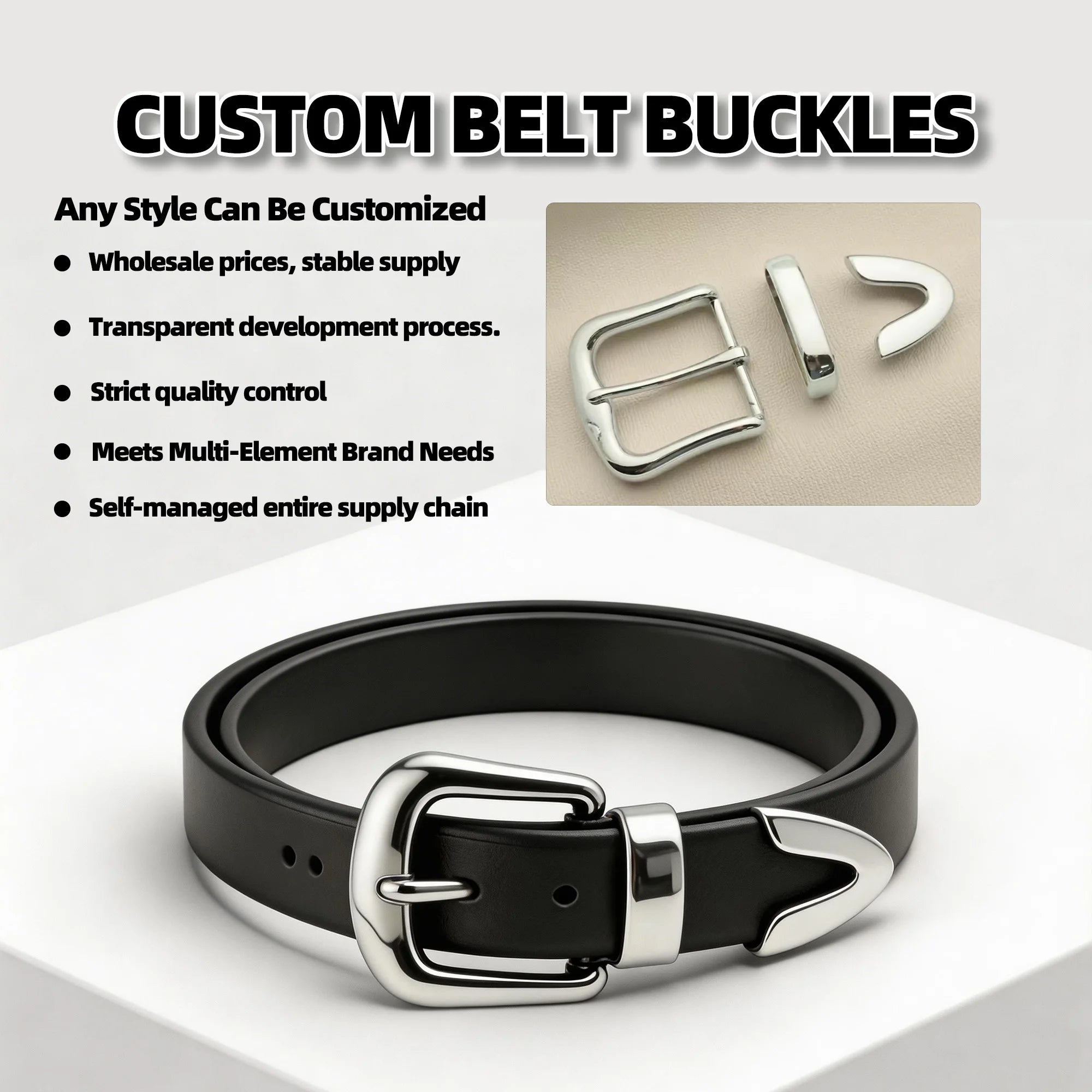 Factory Sale 40mm Metal Buckles with Loop 3 Piece Belt Buckle Set for Leather Belt Conchos for Leather