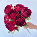 Velvet Roses Burgundy Silk Flowers Backdrop for Wedding Valentine's Day Mother's Day & Chinese New Year Arrangements-MOQ 50 Pcs