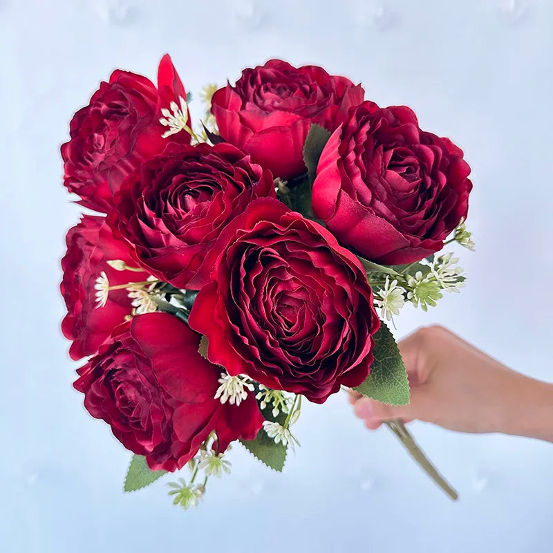 Velvet Roses Burgundy Silk Flowers Backdrop for Wedding Valentine's Day Mother's Day & Chinese New Year Arrangements-MOQ 50 Pcs