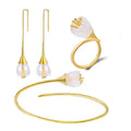 Minimalism Design 18K Gold Plated 925 Sterling Silver Crystal Flower Handmade Fine Earring  Ring Bracelet Jewelry Sets for Women