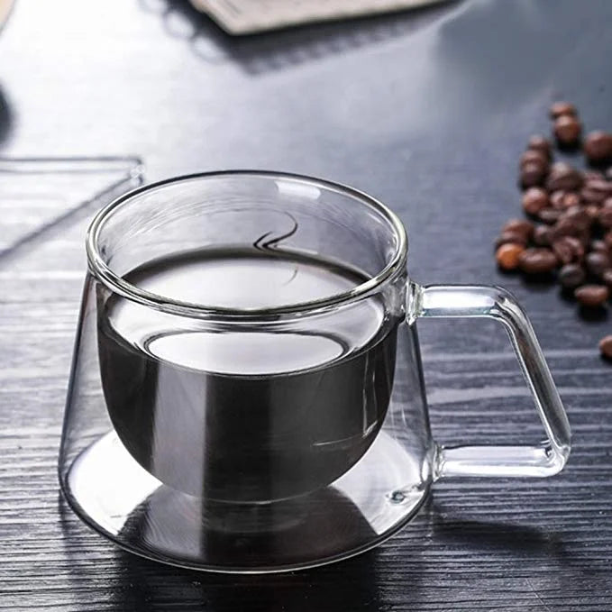 Double Wall Insulated Borosilicate Glass Cup Clear Glass Coffee Mugs With Handle Espresso Cups