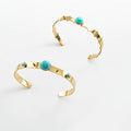 Trendy Roman Stainless Steel 18k Gold Plated Open Cuff Turquoise Stone Charm Geometric Bangle Bracelet Jewelry for Women