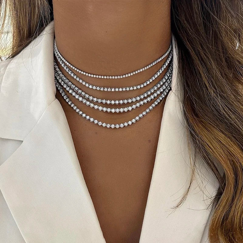 Luxury Geometric Cz Diamond Tennis Necklace Wedding Sterling Silver 925 Jewellery Necklace for Women