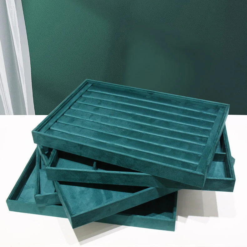 Wholesale Multi Style Green Velvet Jewelry Tray Ring Earrings Necklace Bracelet Display Storage Case for Jeweler Shop Store