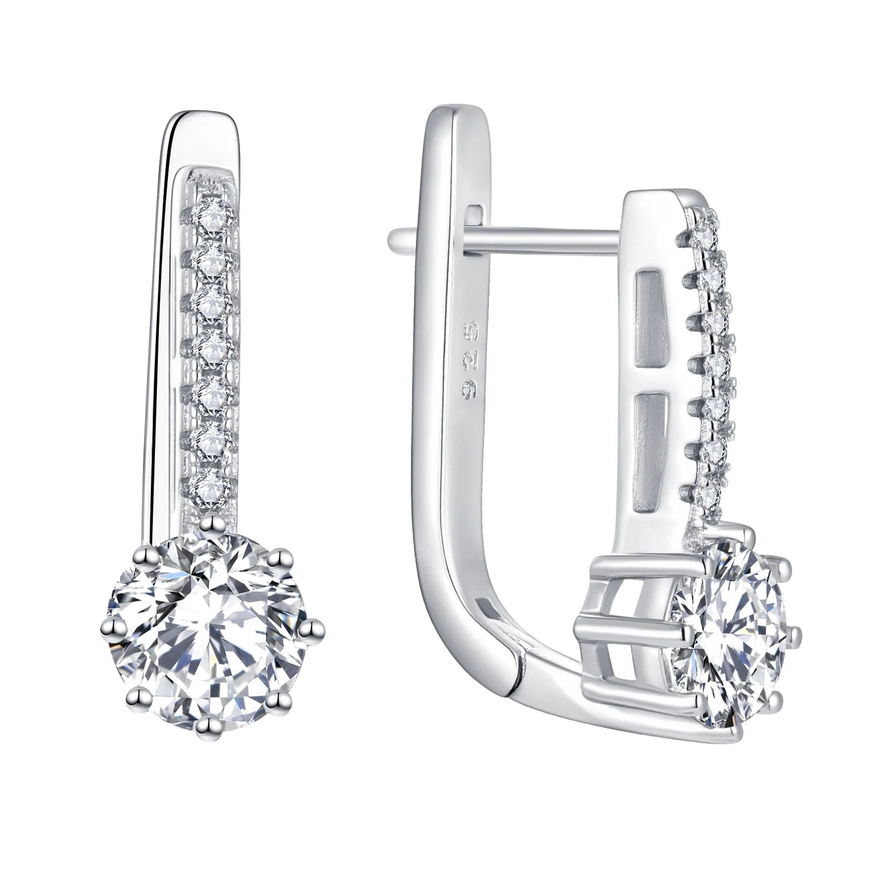 2024 Trendy Girls Party Gift Fine Jewelry 6Mm Round White Cz Woman 6 Prong Earrings Silver 18K Gold Star Hoops Earring