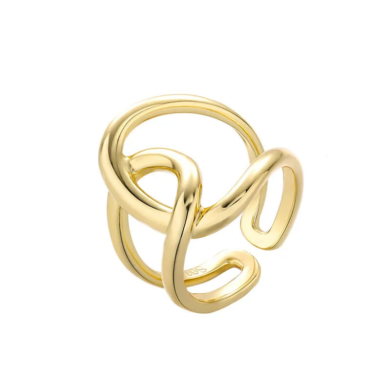 925 Silver 18K Gold Plated Chain Knot Ring Women Chunky Double Line Cross Winding Trendy Jewelry Weddings Parties Rhodium