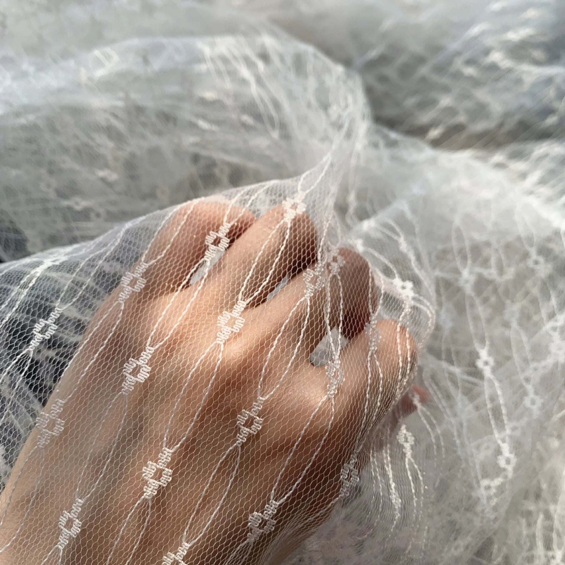 New Arrival Transparent Lace Strip Fabric White Tulle for Dresses LT21006