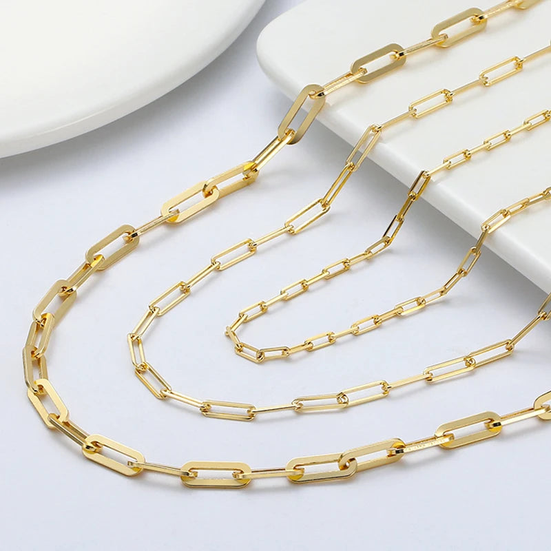 2023 Wholesale Fine Jewelry Necklace Link Chains Gold Plated 925 Sterling Silver Paperclip Chain Necklace