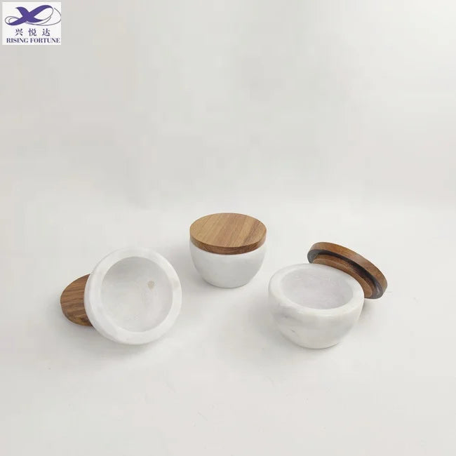 Natural Stone White Marble Salt Cellar with Lid Pepper Box Sugar Keeper Storage Spice Pot Jar Herb Container Salt Pepper Shaker
