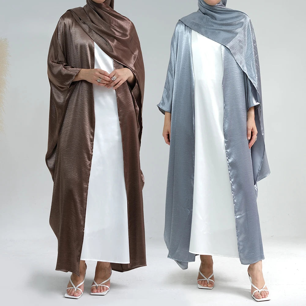 Wholesale Ready to Ship EID Ramadan Islamic Clothing Muslim Women Cardigan Butterfly Satin Crepe Open Abaya