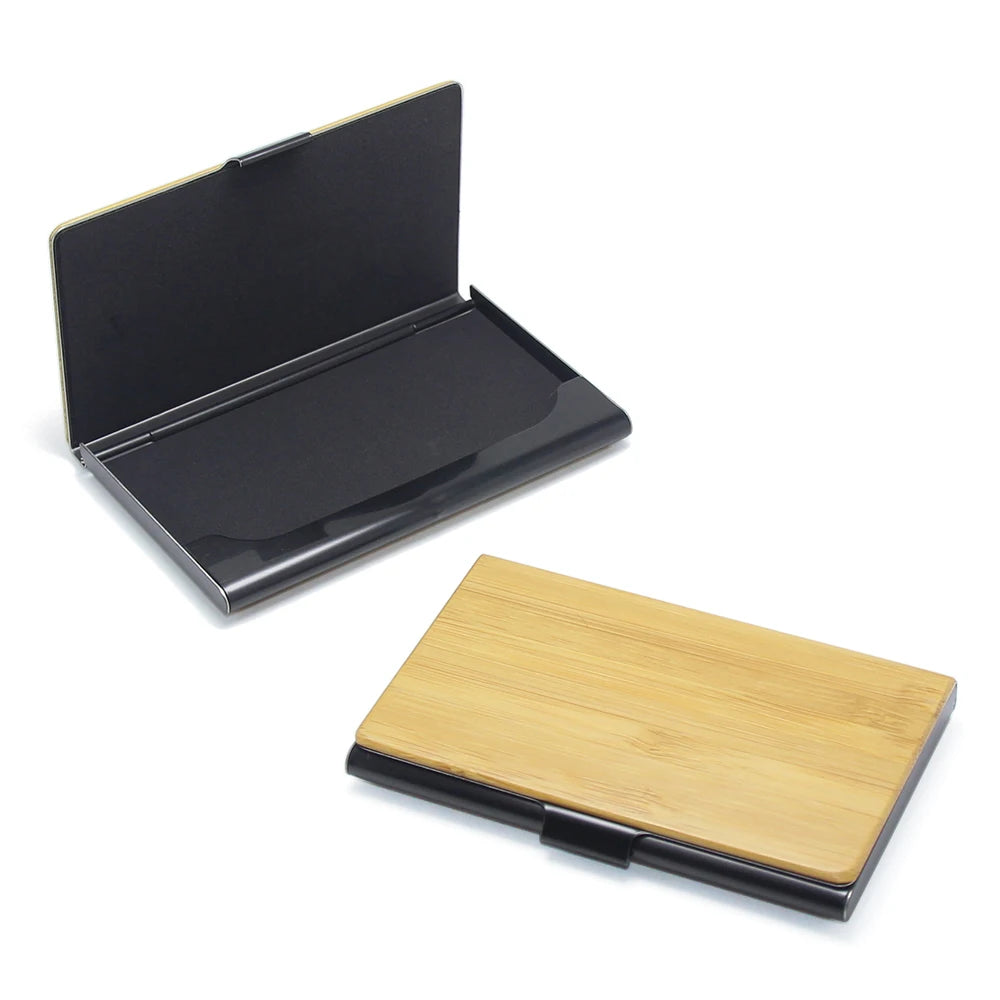 DIY Bamboo Wood Card Case Business Metal Cardcase Card Box Wood Storage Bamboo Wooden Card Holder Bamboo Gift Box