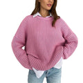 Women Autumn Winter Loose Sweater Round Collar Knitwear Long Sleeve Pullover Knit Coat Solid Color Casual Sweater