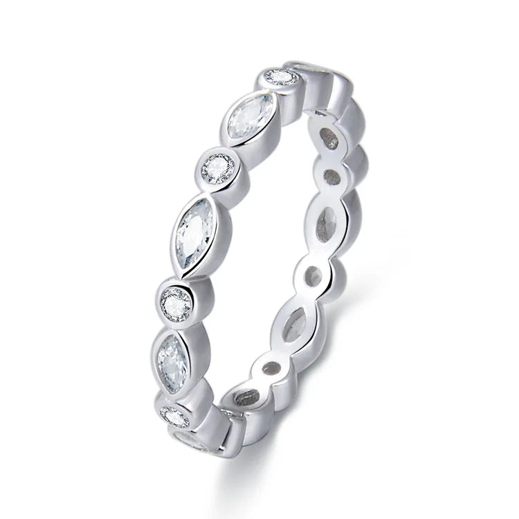 925 Sterling Silver All-Around Band with Round Infinite Elements Zirconia Rings
