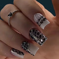 24 Pcs Gray Leopard Print High-end Short square Type Art Acrylic Press on Nails Artificial Fingernails False Nails 3582