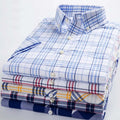 RNSHANGER Fashion Cotton Men's Shirts Summer Short Sleeve Standard-fit Button-down Man Casual Plaid Striped Shirt with Pocket