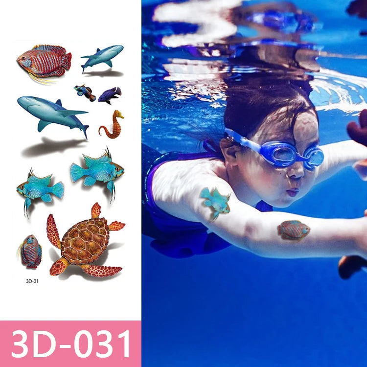 Children's Waterproof 3D Marine Tropical Fruity Flower Lips Strawberry Butterfly Fish Tattoo Sticker Non-Toxic Temporary Tattoos