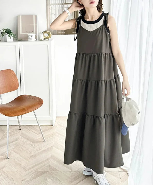 Clearance Sales Japanese Style Custom Logo Printed Summer Elegant Women Ruffles Loose Long Dresses