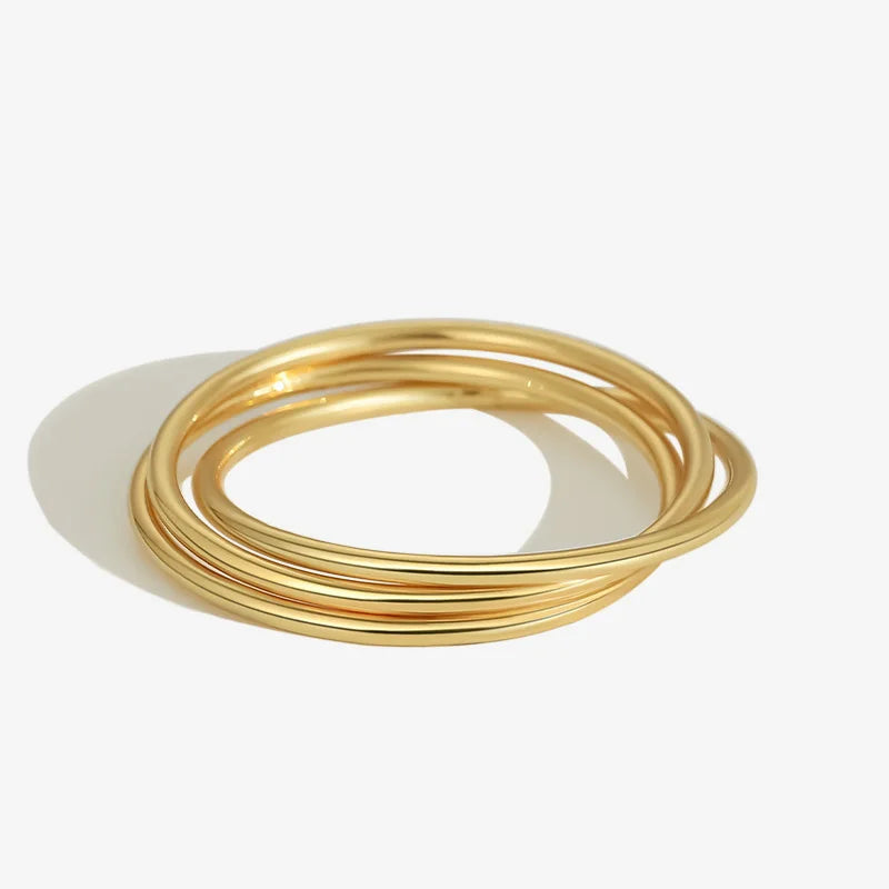 Minimalist Multilayer Ring Jewelry 18k Gold Plated 925 Sterling Silver Thin Three Layer Circle Finger Ring for Women