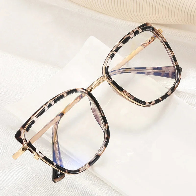 Jiuling Eyewear Vintage Leopard Tr90 square Frame Plain Spectacles Women hd Blue Light Blocking Glasses Frame Eyeglass