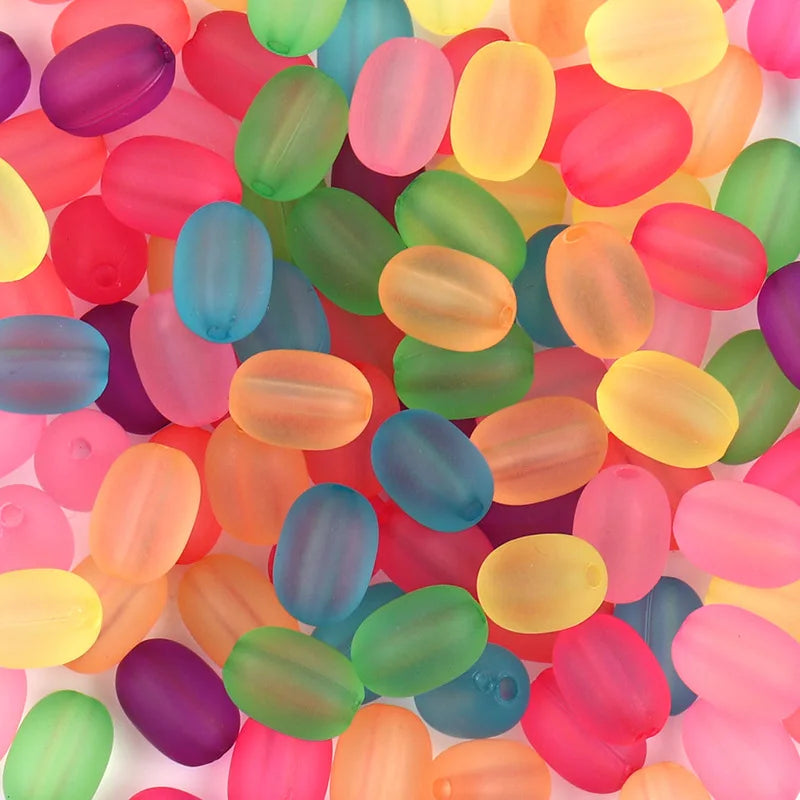 Wholesale Oval Matte Rubber Loose Beads Frosted Translucent Candy Color Acrylic Beads for Jewelry Necklace Bracelets Making
