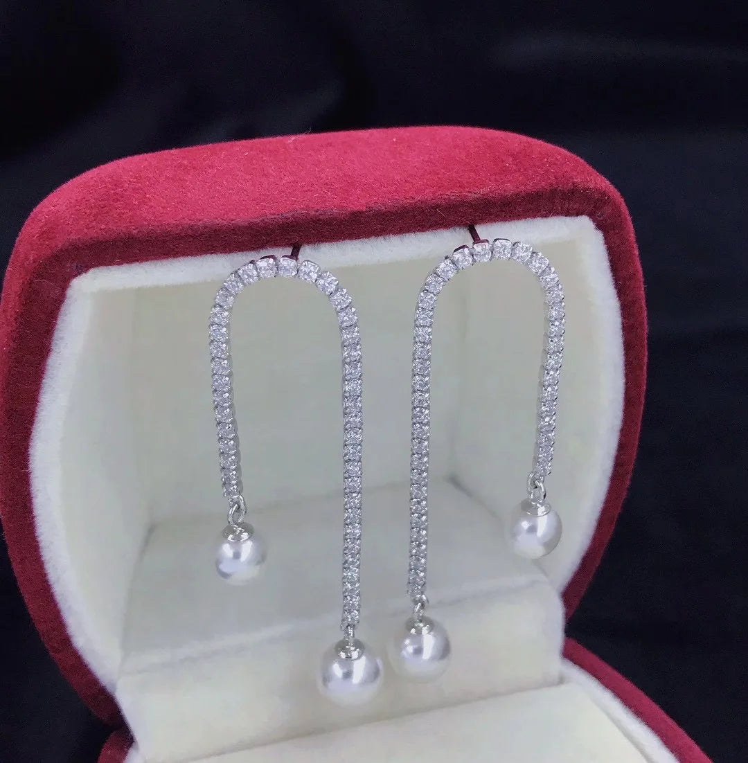 E1966 6-7mm DIY Natural Freshwater Pearl Charm Earrings Mounting Accessory 925 Sterling Silver Gold Plated  Jewelry for Women