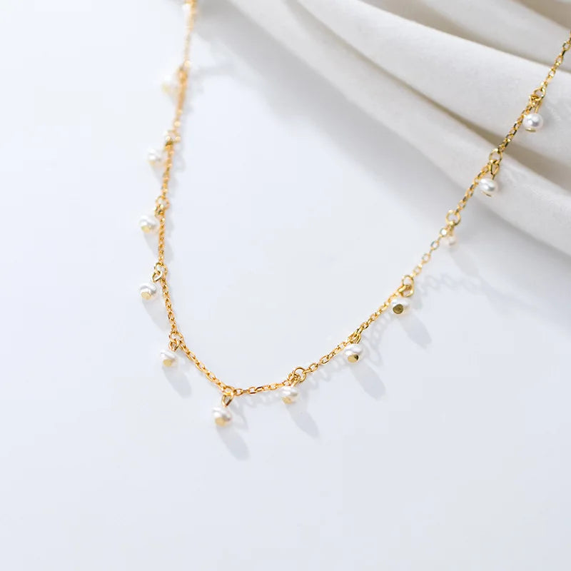 Fashion Jewelry 925 Sterling Silver Pearl Necklace Multiple Mini Freshwater Pearls Gold Plated Necklaces for Women MegaBDM
