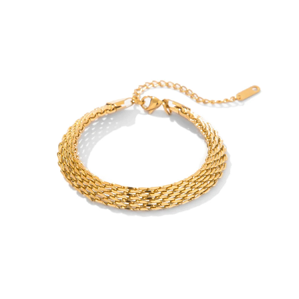 N&S Adjustable 17.5+5 Gold Stainless Steel Bracelet Fashionable Geometric Pattern Watch Chain for Gift