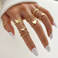 VKME 12Pcs/Set Dinosaur Butterfly Pentagram Heart  Ring Set for Women Jewelry