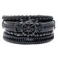 Wholesale PU Leather Bracelet Creative Handmade Woven Bracelet Black Metal Rudder Accessories Jewelry Men's Bracelet