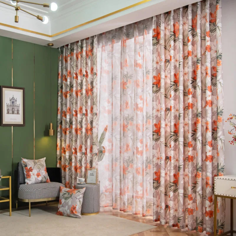 Custom High Shading Rate Modern Flower Printed Drapes Blackout Window for Bedroom Living Room