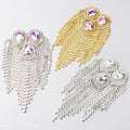 Bling Waterdrop Glass Diamond Tassel Chain Trimming Applique Rhinestone Shoulder Badges Patches Sew on Dress Clothes Decoration