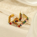 Chic Paved Small Colorful Zircon Crystal 18K Gold Stud Earrings 18K Gold Plated Stainless Steel Modern Women's Stud Earrings