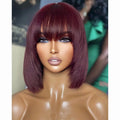 Machine Made Bangs Wig with Bangs Human Hair Burgundy 99j Red Colored bob Lace Human Wig No Lace Glueless