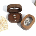 Black Walnut Wood Oval Jewelry Ring Gift Window Double Ring Box