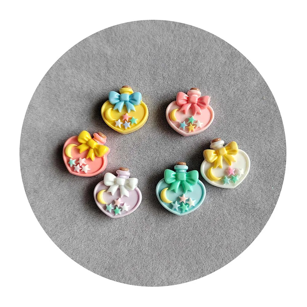 100pcs Hot Sell Heart Shape Moon Star Bow Wishing Bottle Flat Back Resin Beads Suit Making Diy Slime Decor