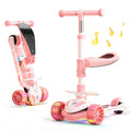 Wide Standing Board Children Scooter 3 LED Light Wheels Removable Seat Foldable Kick Scooters for Kids Ages 3-12 Year Old