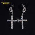 New Arrivals Hip Hop Style Cross Charms Iced Out 925 Sterling Silver Hoop Moissanite Diamond Drop Earrings