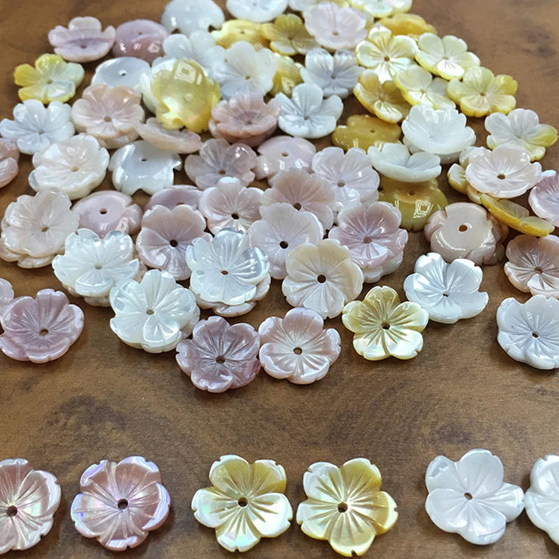 12MM Wholesale Loose Gemstones Mother of Pearl MOP Natural White Pink Shell Accessories Carved Shell Flower for Jewelry Making