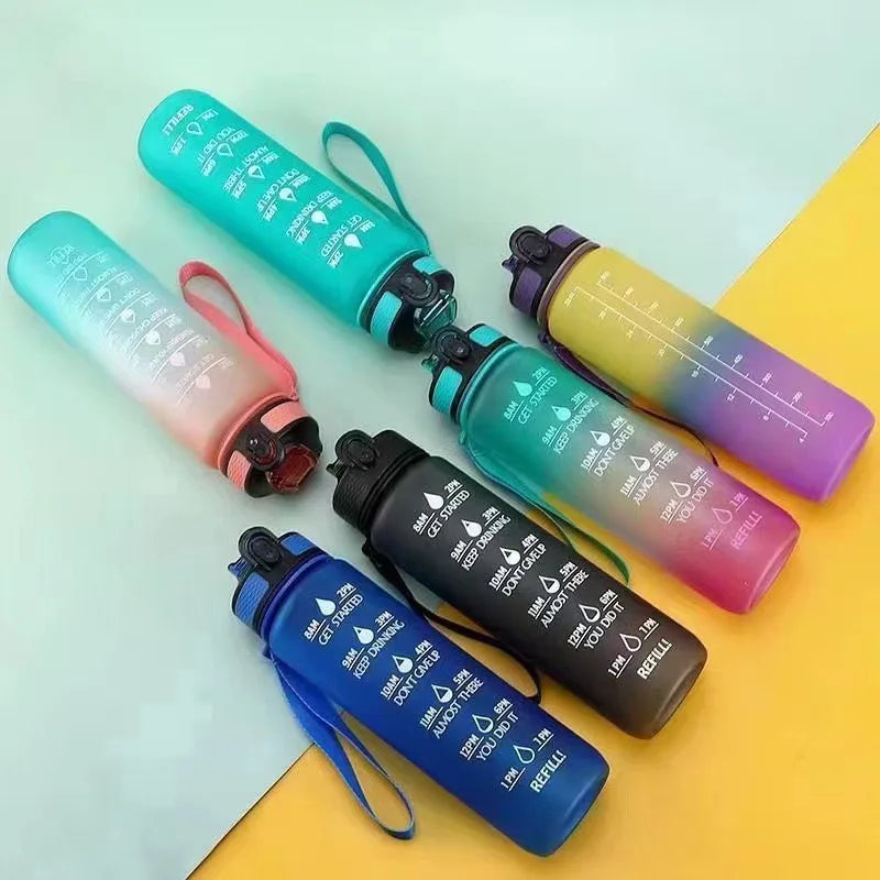 BPA Free Leak-proof 1L Fitness Sports Water Time Marker Large Plastic Motivational Water Bottle Sports Custom logo Plastic