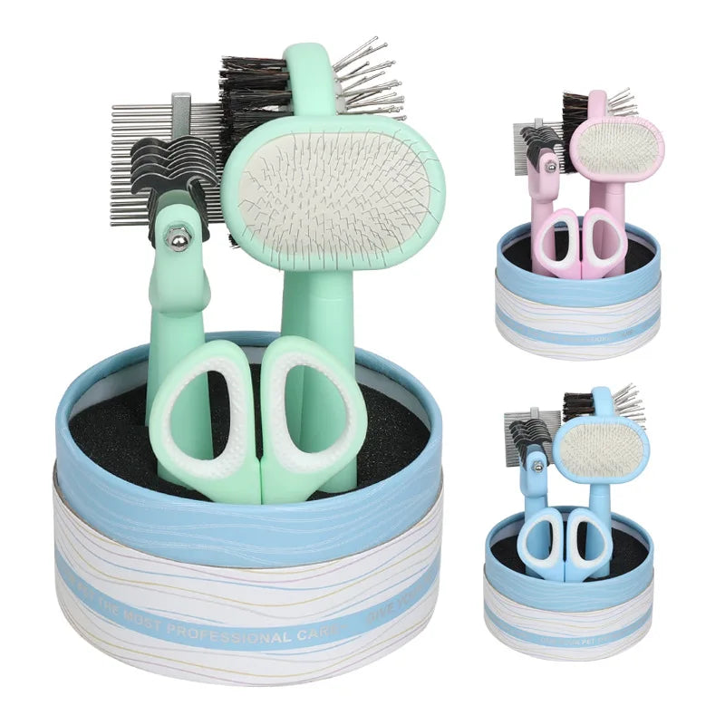 Pet Grooming Tool Set Cat Brush Double Sided Open Knot Comb Nail Clipper Row Comb