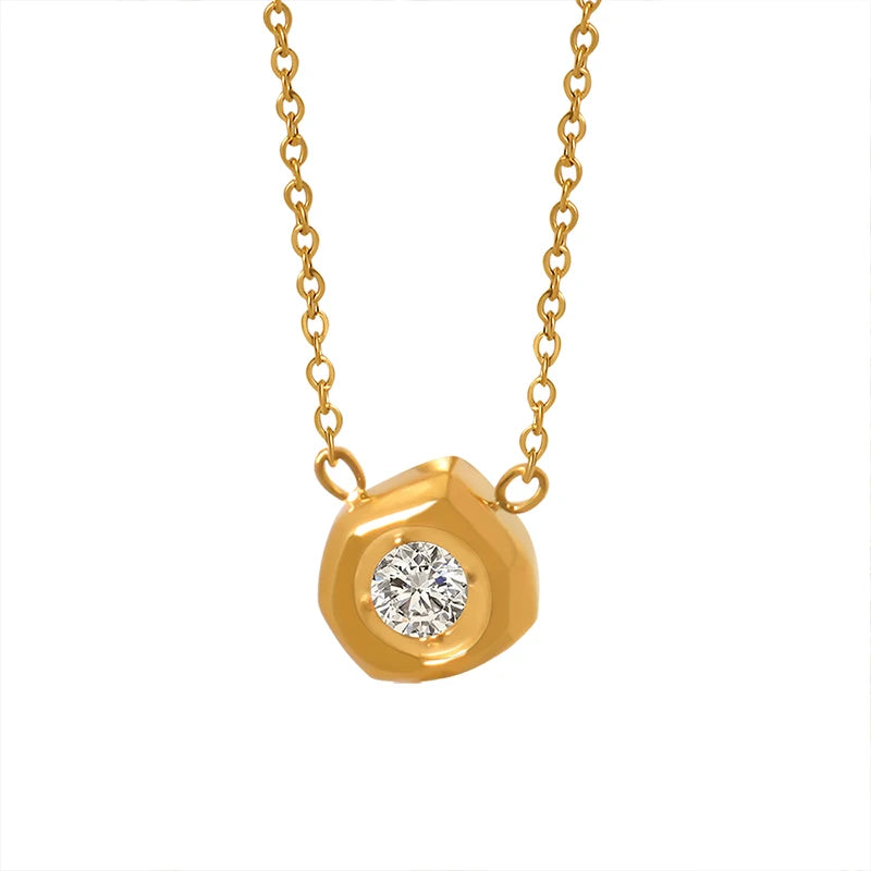 Classic Temperament Stainless Steel 18K Gold Plated Sparkling Irregular Zircon Pendant Necklace for Lady Daily Dressing