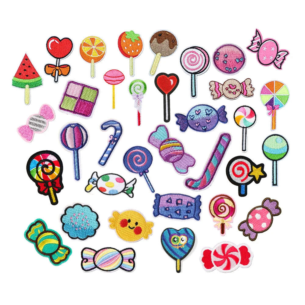 Cute Small Hot Sale Round Heart Fruit Lollipop Candy Cane Sweet Design Iron on Kids Clothing Decorative Diy Accessories Patches