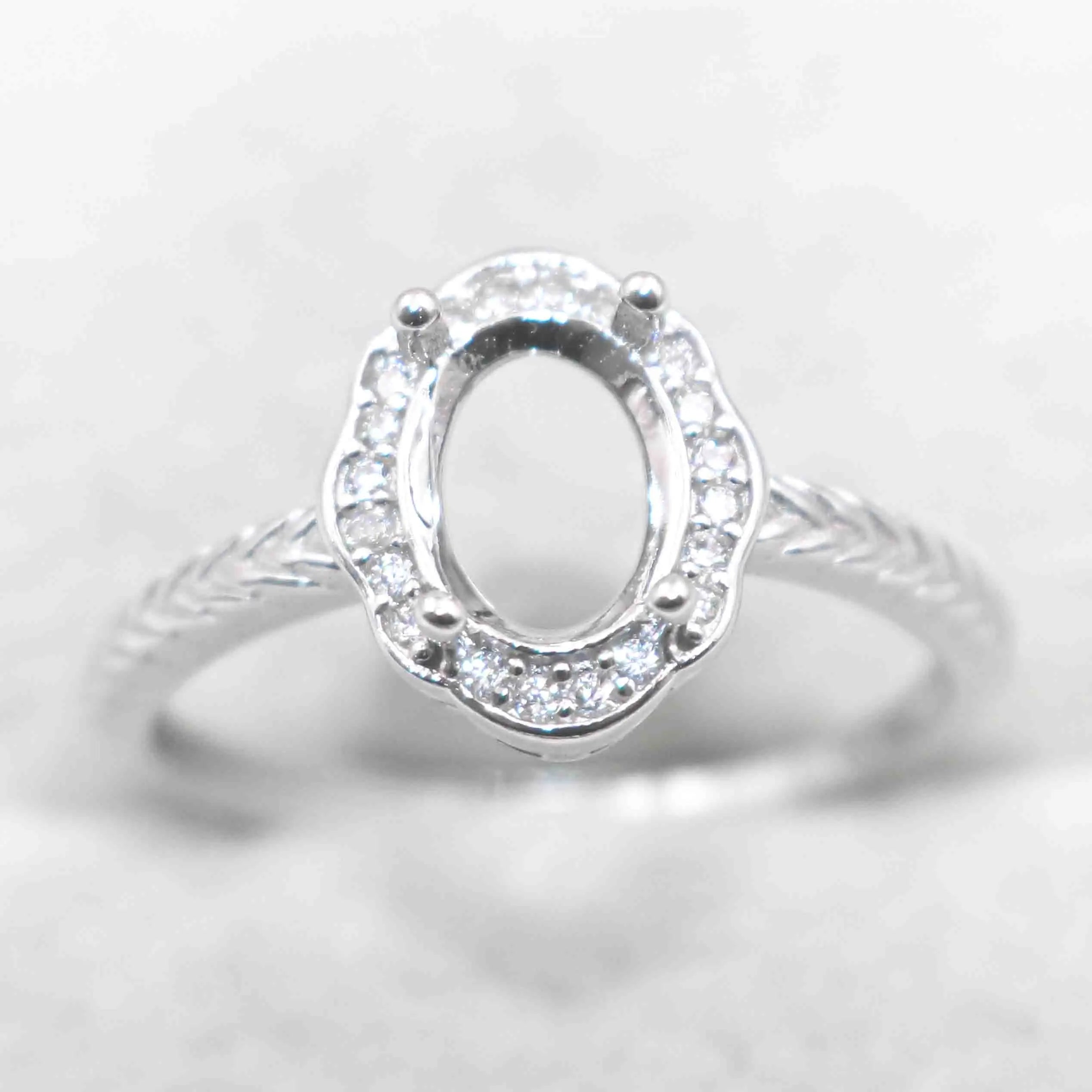 Sterling Silver 6*8mm Semi Mount Ring Frame Empty Blank Support Claw Setting S925 Base Holder Without Center Stone for DIY Inlay