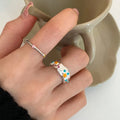 INS Cute Fashion Pure 925 Sterling Silver Colored Enamel Drop Oil Irregular Finger Rings for Women Girls Jewelry