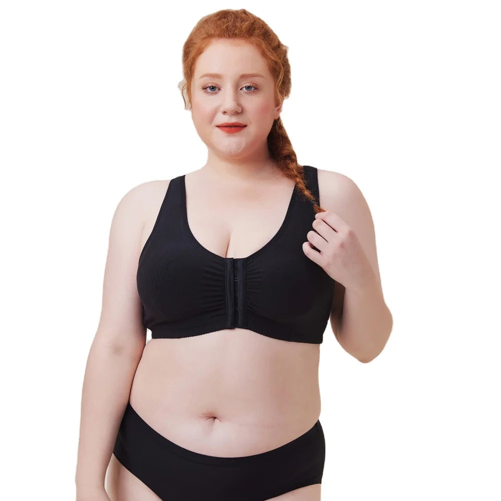 Plus Size Women's Underwear Front Closure Full Coverage Back Support Wireless Cotton Bra Adults Big Size BRAS Thin Straps Busty