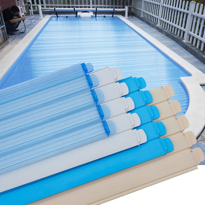 Transparent Blue Outdoor Pool Covers Retractable Safety Swimming Pool Cover Automatic Slats